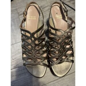 Stuart Weitzman Gold Sparkle Strappy Heels Sandal Women's Sz 8.5